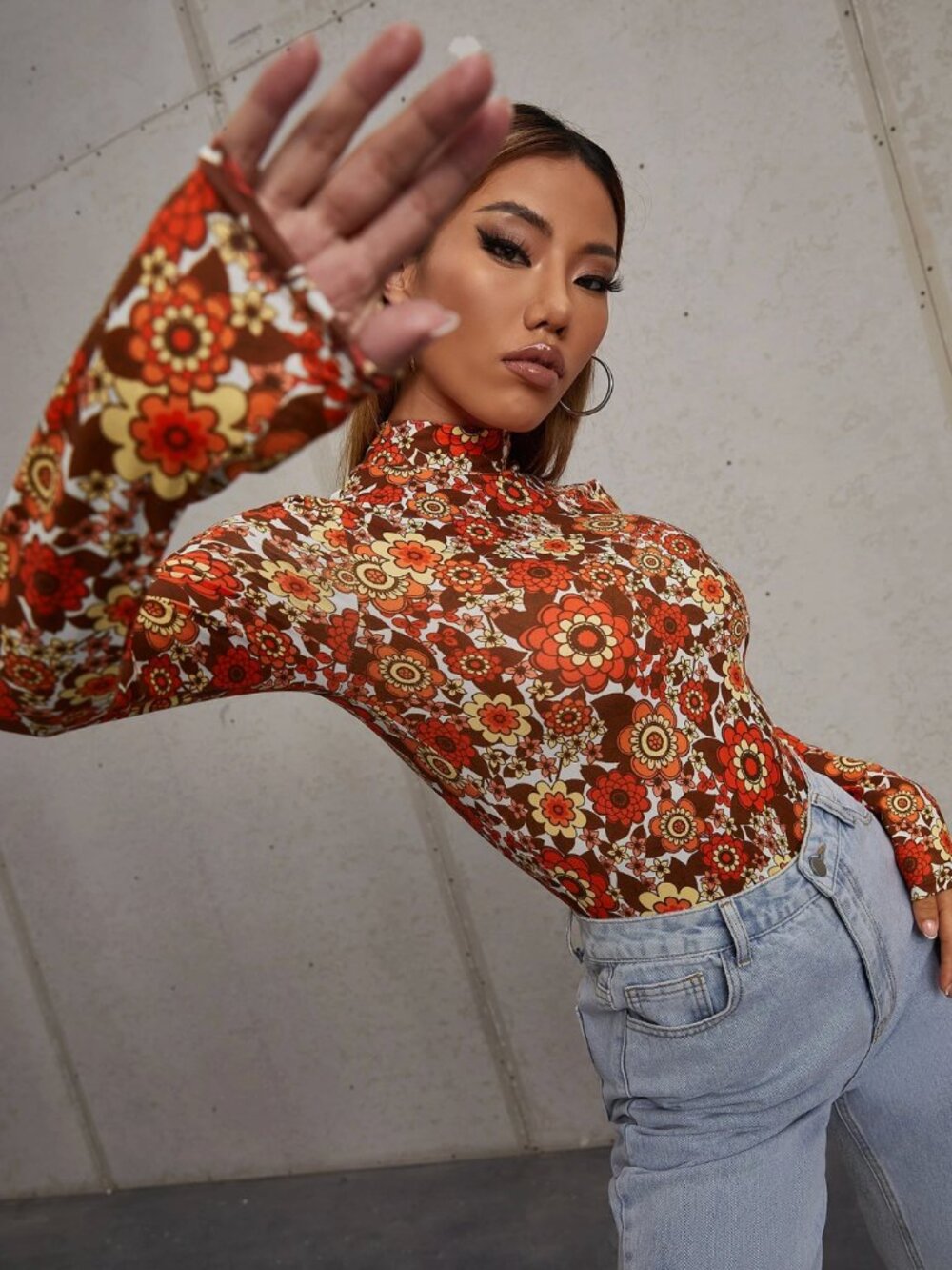 SHEIN RETRO FLORAL BODYSUIT NWOT